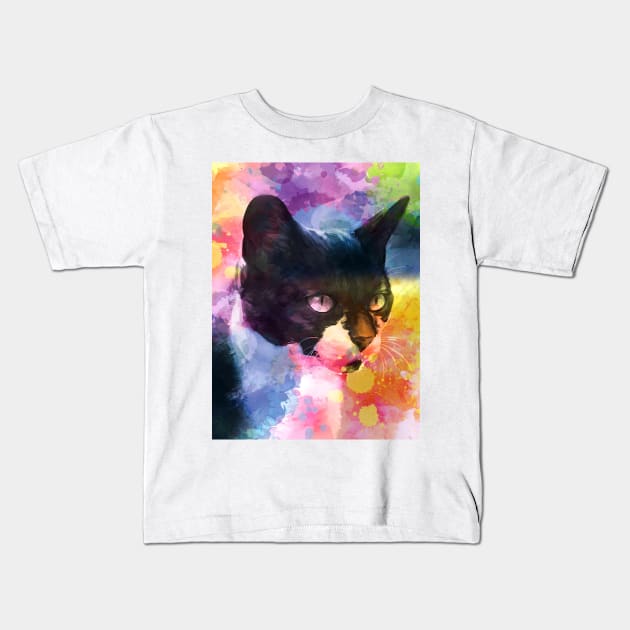 Black Cat Kids T-Shirt by giantplayful